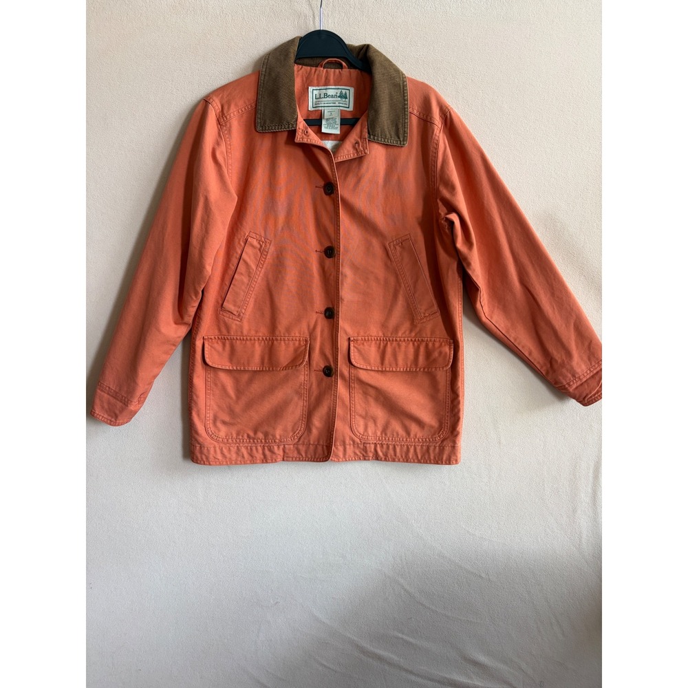 LL Bean Field Coat Jacket Women S Petite Orange Chore Canvas OBGX3
